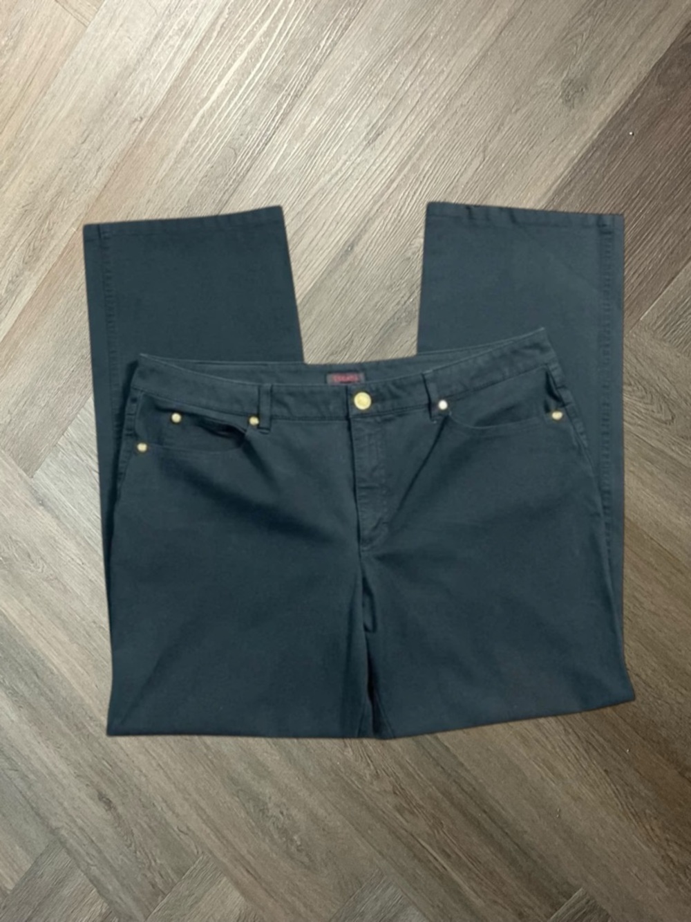 Escada Classic Straight Leg Cotton Stretch Pants Womens 44 EU 12 US Black Gold‎